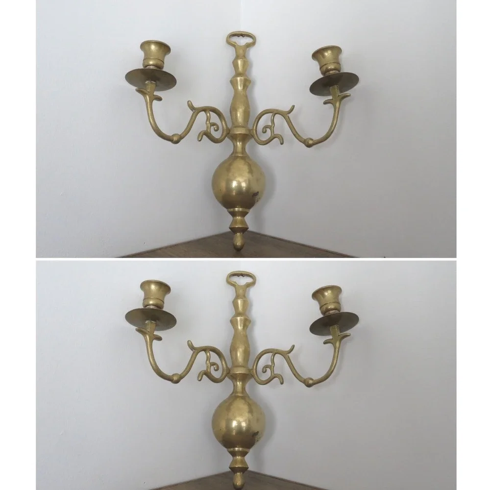 Vintage Brass Wall Sconces Pair 2-Light Candle Holders Old World Ornate Decor